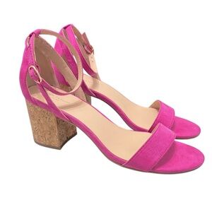 Ann Taylor Pink Suede Ankle Strap Block‎ Heel Peep Toe Sandal Size 9